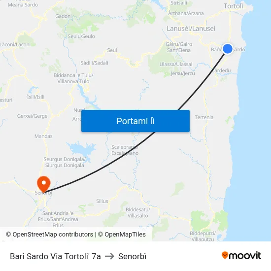 Bari Sardo Via Tortoli' 7a to Senorbì map