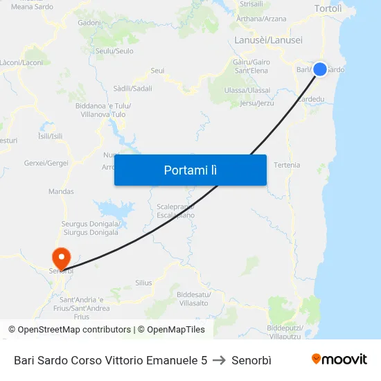 Bari Sardo Corso Vittorio Emanuele 5 to Senorbì map