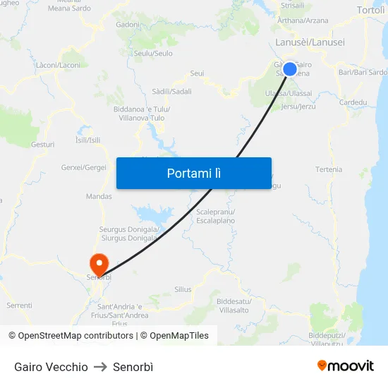 Gairo Vecchio to Senorbì map