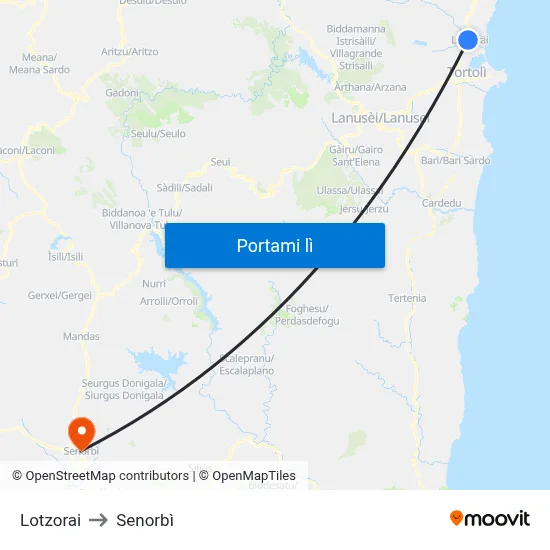 Lotzorai to Senorbì map