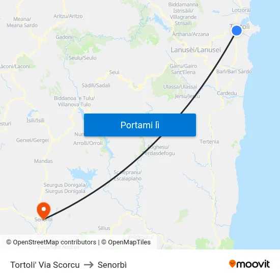 Tortoli' Via Scorcu to Senorbì map