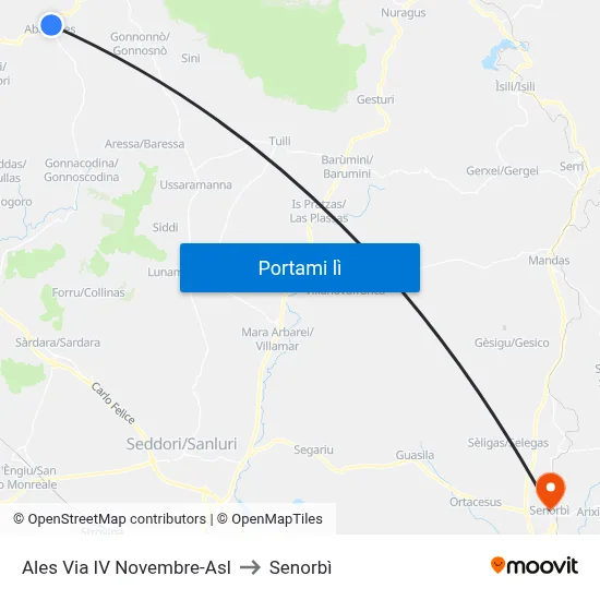 Ales Via IV Novembre-Asl to Senorbì map