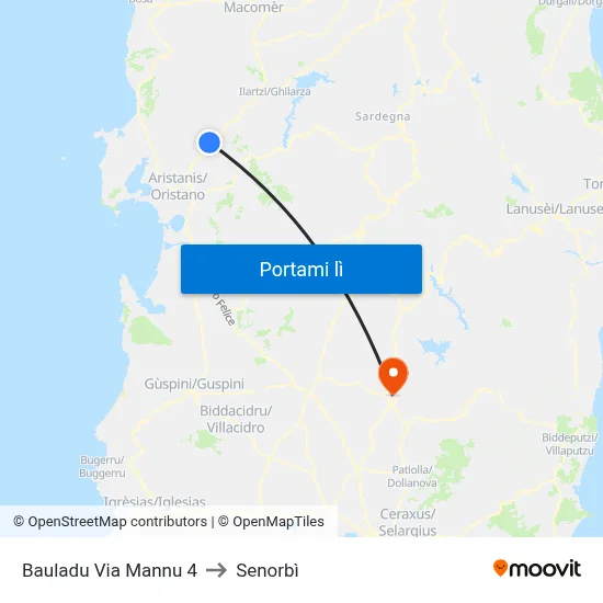 Bauladu Via Mannu 4 to Senorbì map