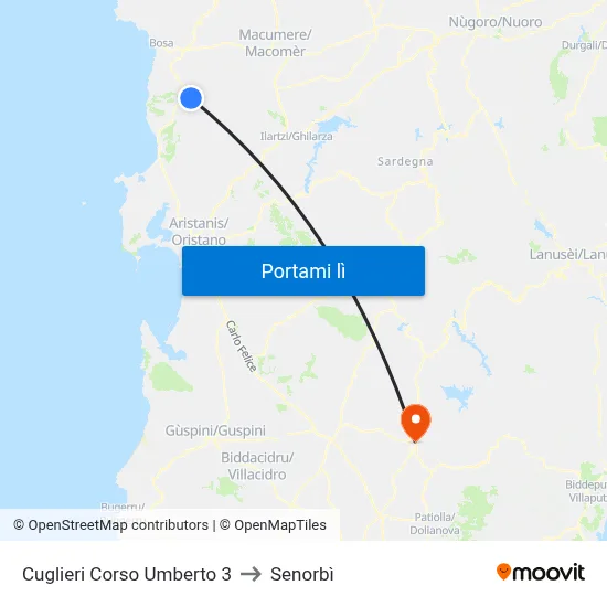 Cuglieri Corso Umberto 3 to Senorbì map