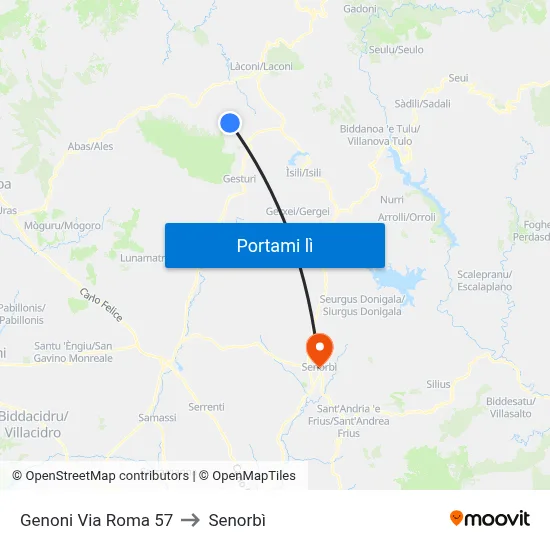 Genoni Via Roma 57 to Senorbì map