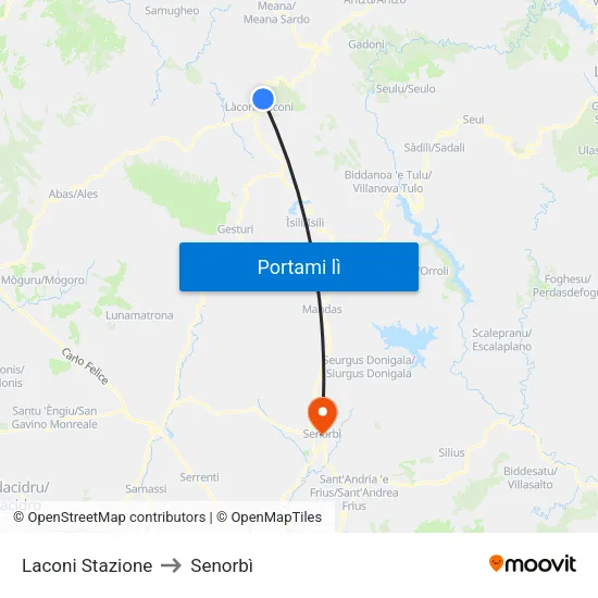 Laconi Stazione to Senorbì map