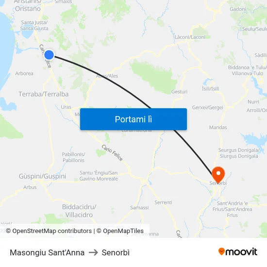 Masongiu Sant'Anna to Senorbì map