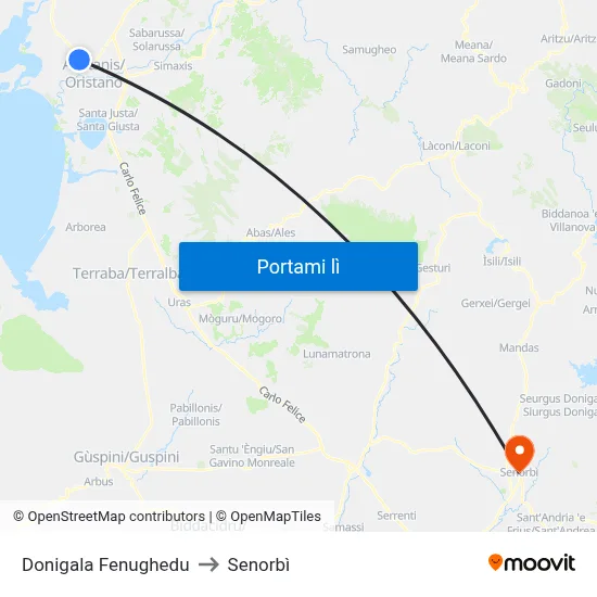 Donigala Fenughedu to Senorbì map
