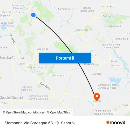 Siamanna Via Sardegna 68 to Senorbì map