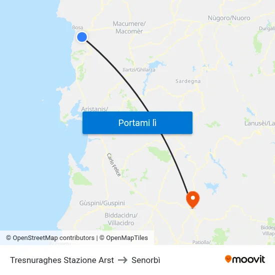 Tresnuraghes Stazione Arst to Senorbì map