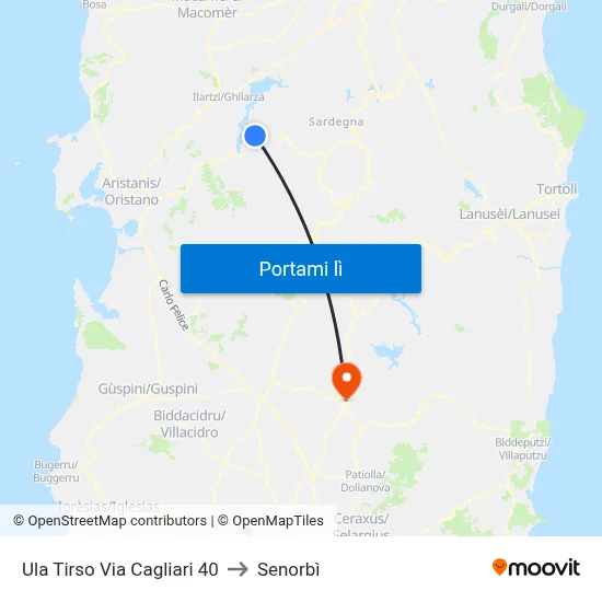 Ula Tirso Via Cagliari 40 to Senorbì map