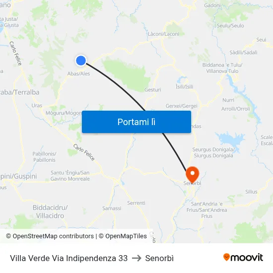 Villa Verde Via Indipendenza 33 to Senorbì map