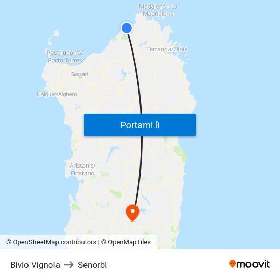 Bivio Vignola to Senorbì map