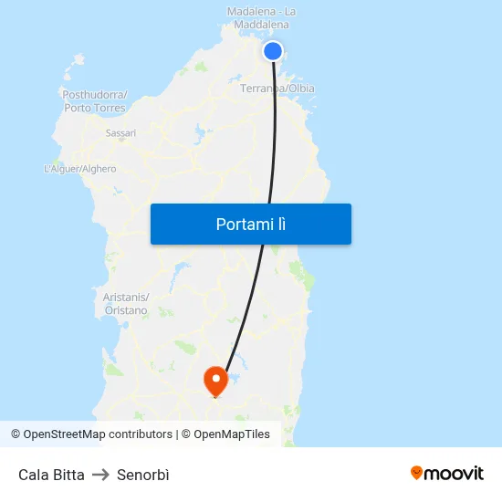 Cala Bitta to Senorbì map