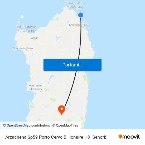 Arzachena Sp59 Porto Cervo Billionaire to Senorbì map
