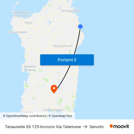 Tanaunella SS 125-Incrocio Via Talamone to Senorbì map
