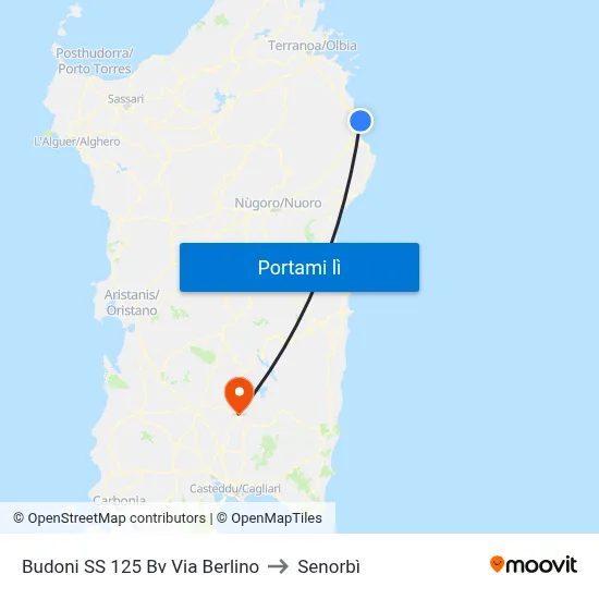 Budoni SS 125 Bv Via Berlino to Senorbì map