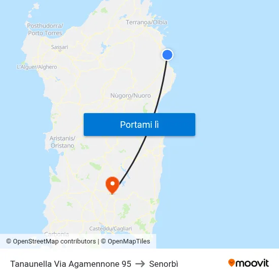 Tanaunella Via Agamennone 95 to Senorbì map