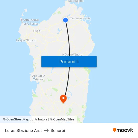 Luras Stazione Arst to Senorbì map