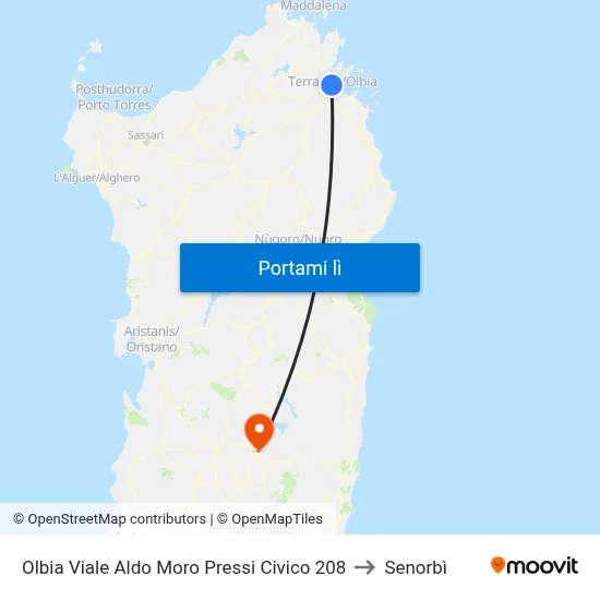 Olbia Viale Aldo Moro Pressi Civico 208 to Senorbì map