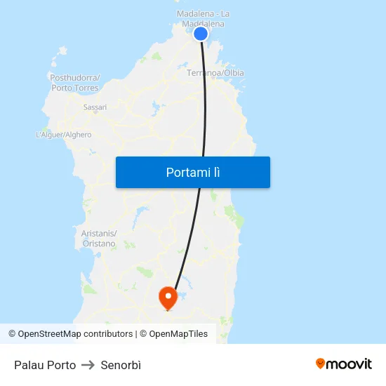 Palau Porto to Senorbì map