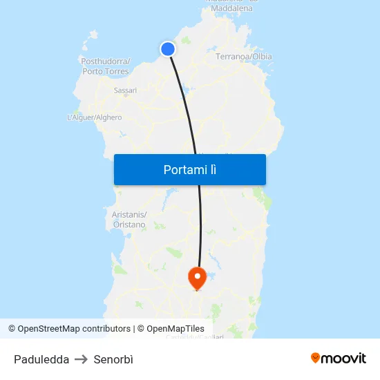Paduledda to Senorbì map