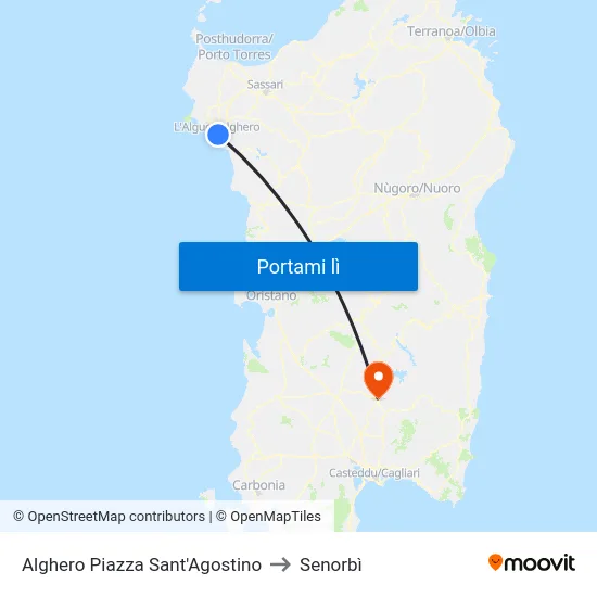 Alghero Piazza Sant'Agostino to Senorbì map