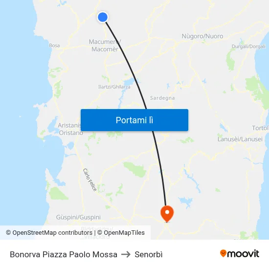 Bonorva Piazza Paolo Mossa to Senorbì map