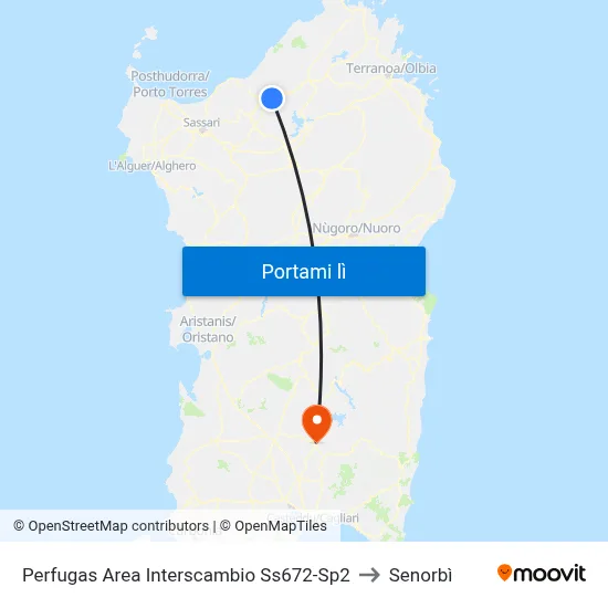 Perfugas Area Interscambio Ss672-Sp2 to Senorbì map