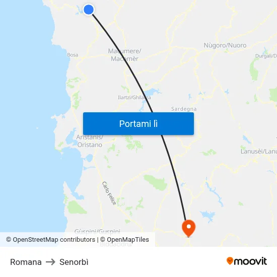 Romana to Senorbì map