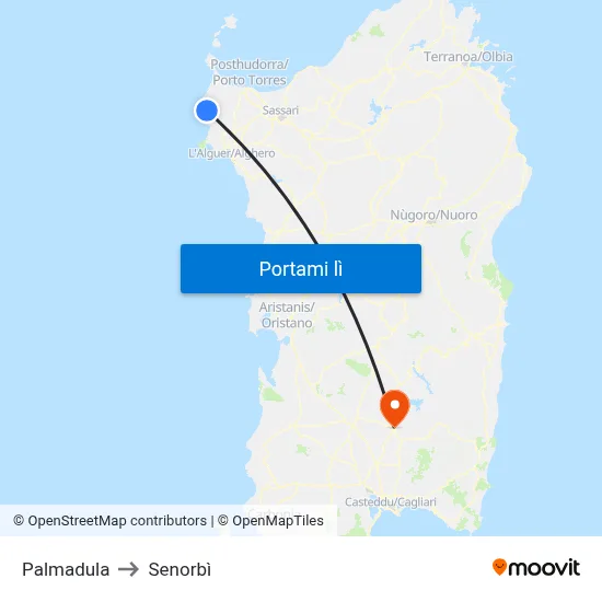 Palmadula to Senorbì map