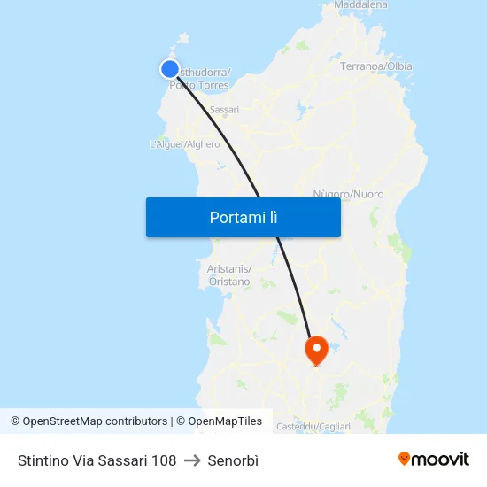 Stintino Via Sassari 108 to Senorbì map