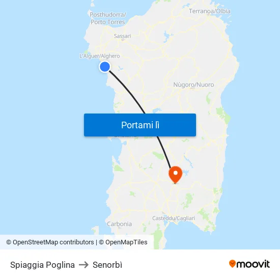 Spiaggia Poglina to Senorbì map