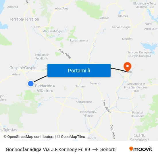 Gonnosfanadiga Via J.F.Kennedy Fr. 89 to Senorbì map