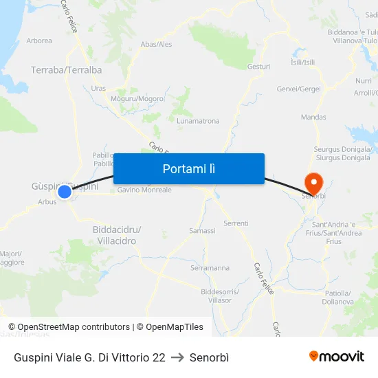 Guspini Viale G. Di Vittorio 22 to Senorbì map