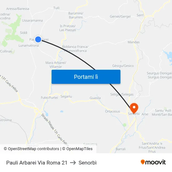Pauli Arbarei Via Roma 21 to Senorbì map