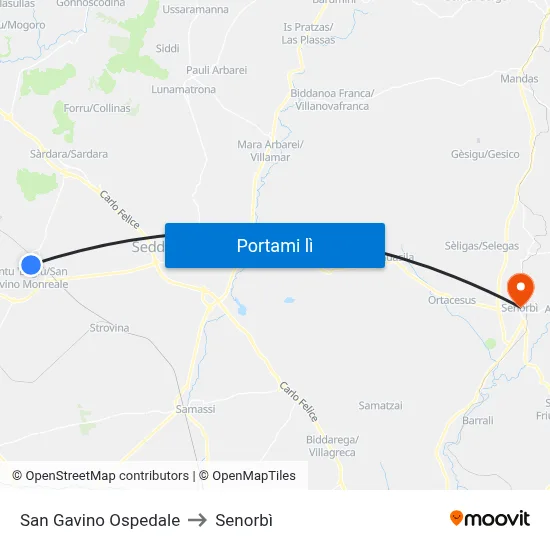 San Gavino Ospedale to Senorbì map
