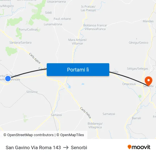 San Gavino Via Roma 143 to Senorbì map