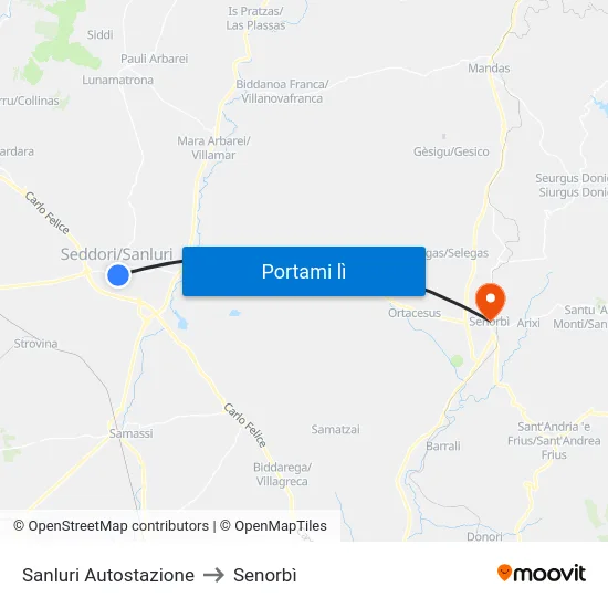 Sanluri Autostazione to Senorbì map