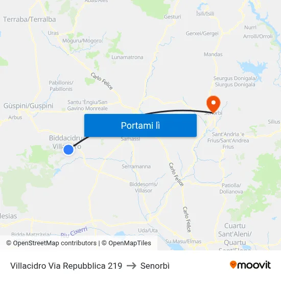 Villacidro Via Repubblica 219 to Senorbì map
