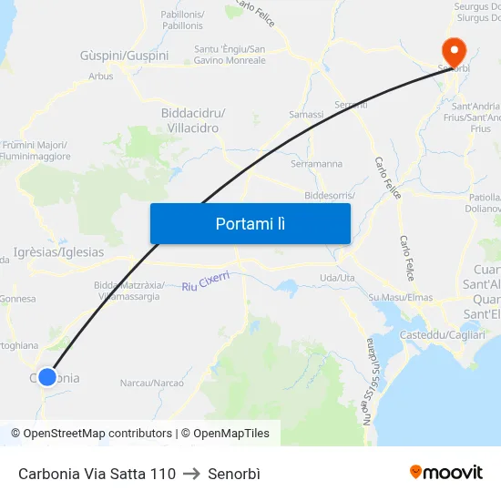 Carbonia Via Satta 110 to Senorbì map