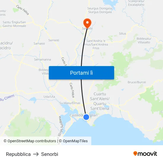 Repubblica to Senorbì map