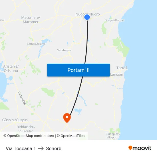 Via Toscana 1 to Senorbì map