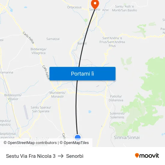 Sestu Via Fra Nicola 3 to Senorbì map