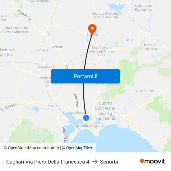 Cagliari Via Piero Della Francesca 4 to Senorbì map