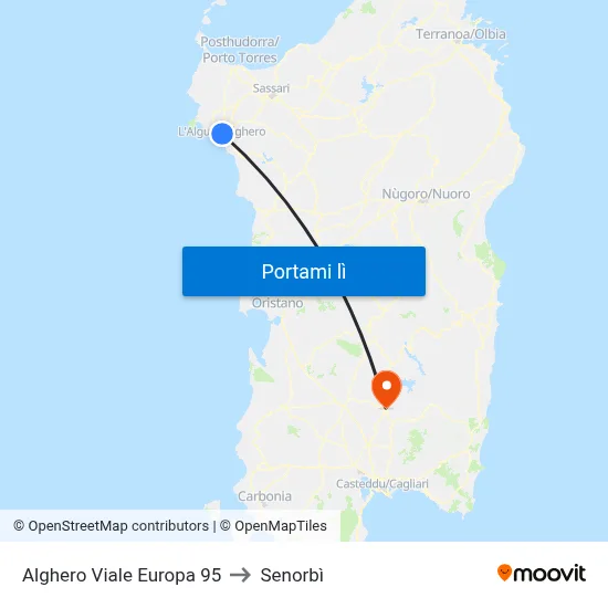 Alghero Viale Europa 95 to Senorbì map