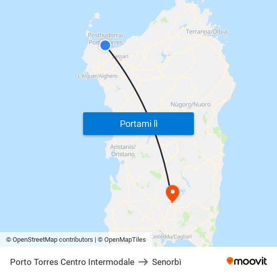 Porto Torres Centro Intermodale to Senorbì map