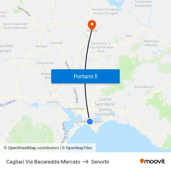 Cagliari Via Bacaredda-Mercato to Senorbì map