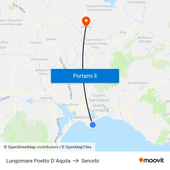 Lungomare Poetto D`Aquila to Senorbì map