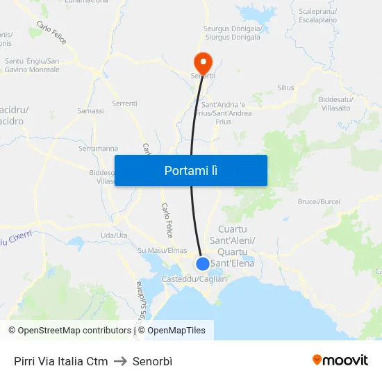 Pirri Via Italia Ctm to Senorbì map